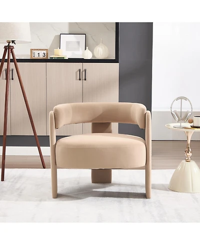 Rainsken Velvet Accent Chair, Mid-Century Modern Armchair with Wooden Legs and Adjustable Foot Nails for Living Room, Home Office