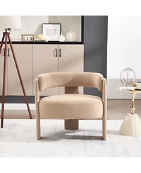 Rainsken Velvet Accent Chair, Mid-Century Modern Armchair with Wooden Legs and Adjustable Foot Nails for Living Room, Home Office