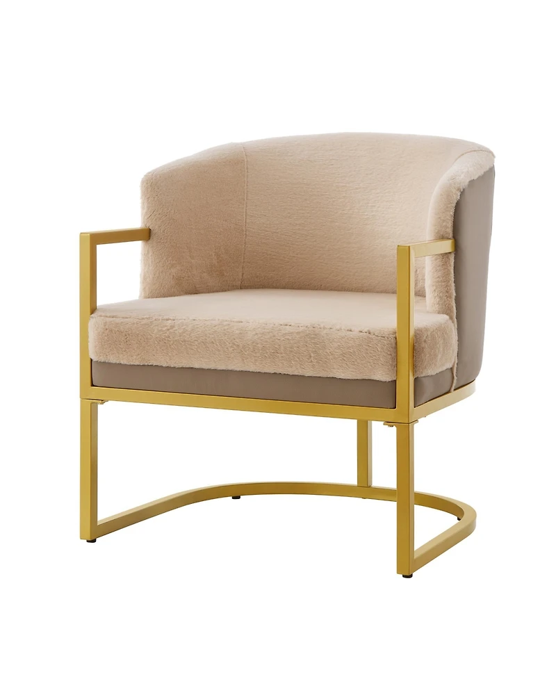 Rainsken Accent Chair, Upholstered Faux Rabbit Fur Armchair with Gold Metal Frame, Curved Backrest Support for Living Room, Bedroom
