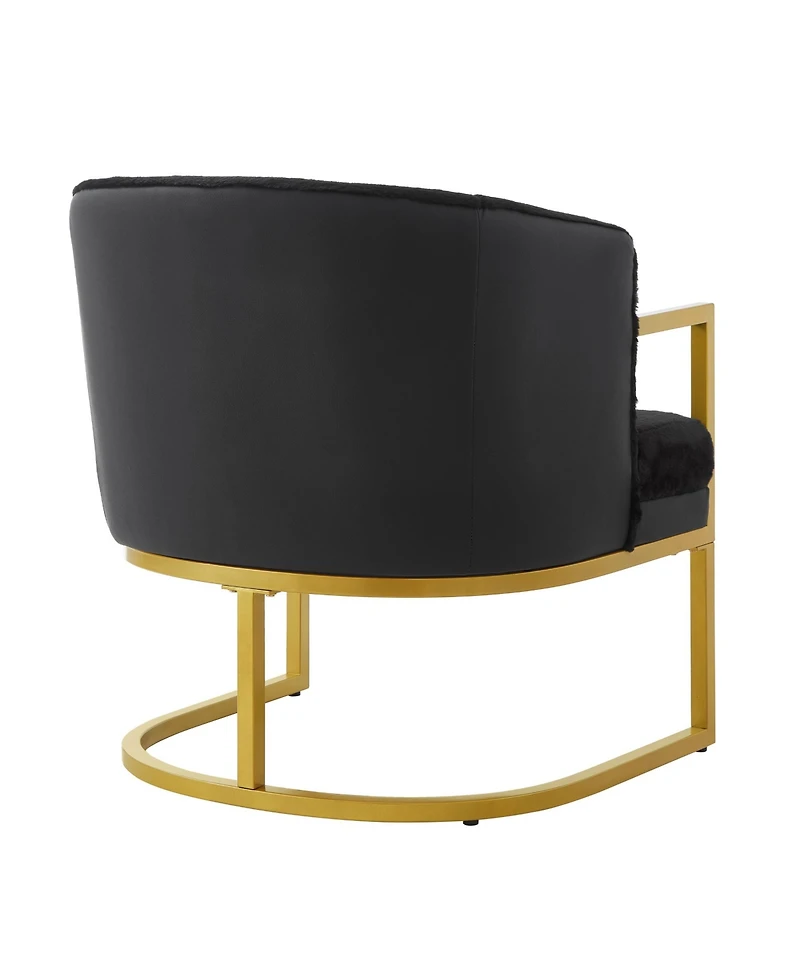 Rainsken Accent Chair, Upholstered Faux Rabbit Fur Armchair with Gold Metal Frame and Curved Backrest Support for Living Room, Bedroom