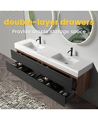 Sillysis 71.7" Floating Modern Double Sink Bathroom Vanity with Soft Close Drawers & Integrated Sinks for Large Bathrooms