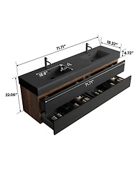 Sillysis 71.7" Floating Modern Double Sink Bathroom Vanity with Soft Close Drawers & Integrated Sinks for Large Bathrooms