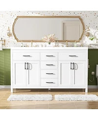 Sillysis 59.3" White Double Sink Bathroom Vanity with Smc Resin Basin, Solid Wood Frame & Soft Close Drawers for Large Bathrooms