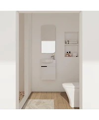 Sillysis 17" Wall-Mounted Modern Bathroom Vanity with Ceramic Sink, Black Chestnut Plywood Cabinet & Soft Close Door for Small Spaces
