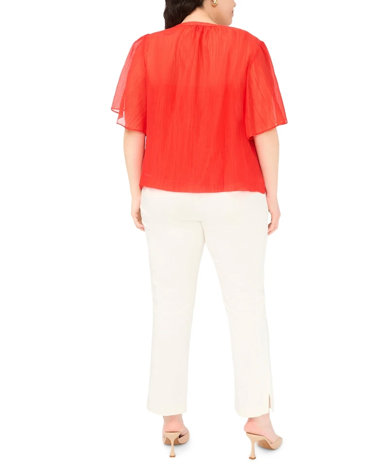 Vince Camuto Plus Size Front Cutout Flutter-Sleeve Keyhole Neck Blouse