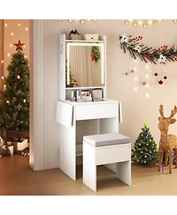 Sugift Space-Saving Vanity Desk with Mirror and Lights for Bedroom