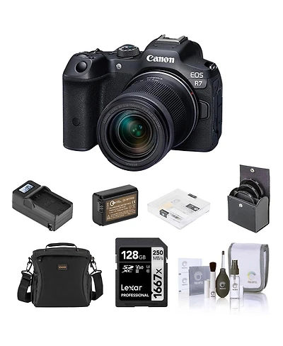 Canon Eos R7 Mirrorless Camera with Rf-s 18-150mm f/3.5-6.3 Lens, Bundle w/Extra Battery, Smart Charger, 128GB Memory Card, Shoulder Bag, 55mm Filter