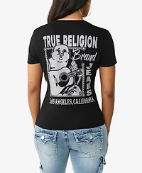 True Religion Women's Crystal Buddha V-Neck T-Shirt