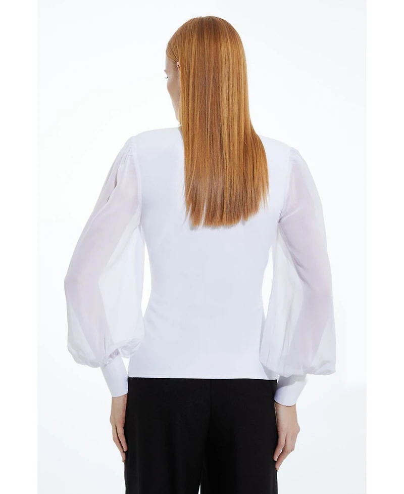 Karen Millen Women's Zip Detail Chiffon Sleeve Knit Top