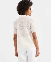I.n.c. International Concepts Women's Crystal Embellished Short-Sleeve Button Down, Macy's Exclusive