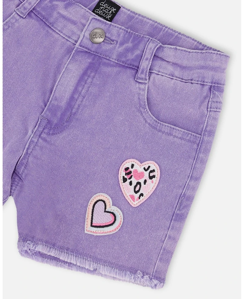 Deux par Deux Little Girls Little/ Mauve Denim Shorts with Embroidery
