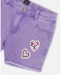 Deux par Deux Little Girls Little/ Mauve Denim Shorts with Embroidery