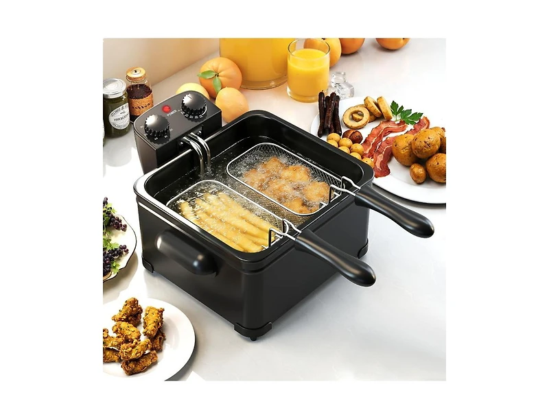 Slickblue Electric Deep Fryer 5.3QT/21-Cup Stainless Steel 1700W with Triple Basket
