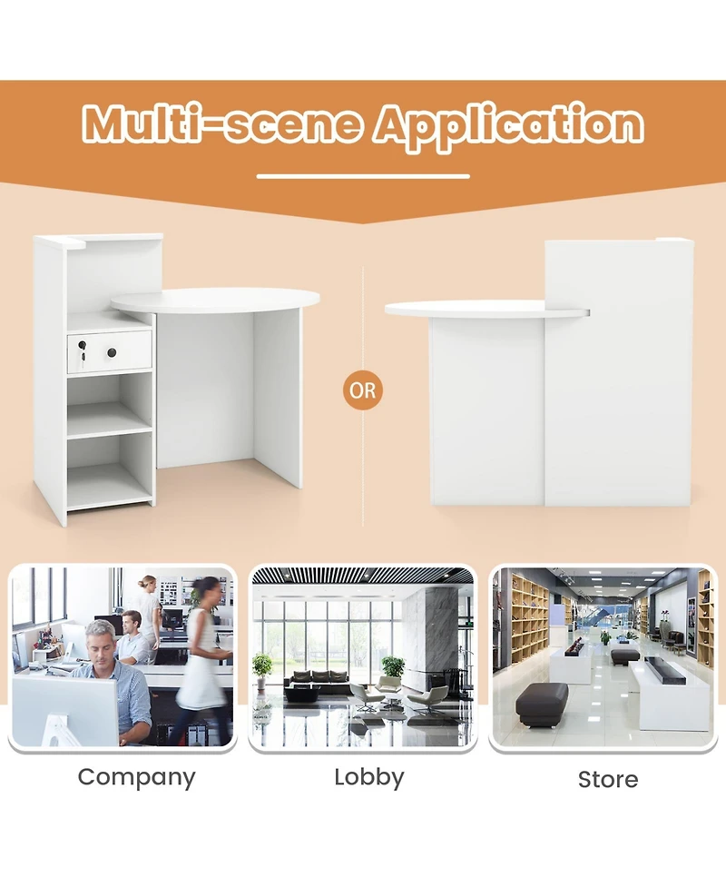 Sugift Reception Office Desk with Open Shelf and Lockable Drawer