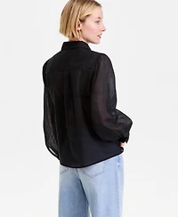 I.n.c. International Concepts Women's Puffed-Sleeve Sheer Blouse, Macy's Exclusive
