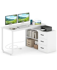 Sugift 55 in Reversible L Shaped Desk with Drawers and Storage Shelf