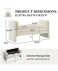 Rainsken Upholstered Storage Ottoman, Modern Teddy End of Bed Bench, Window Storage Stool with Arms for Living Room