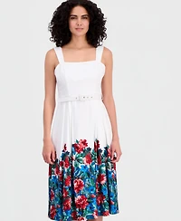 Tahari Asl Women's Border Print Midi Tank Dress