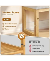 Rainsken Upholstered Wooden Ottoman Bench, Shoe Changing Bench, Rustic Entryway Shoe Bench for Bedroom, Living Room