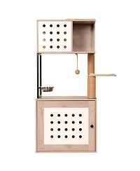 Aostirmotor Cat Tree with Litter Box Enclosure, Hammock and Scratching Posts