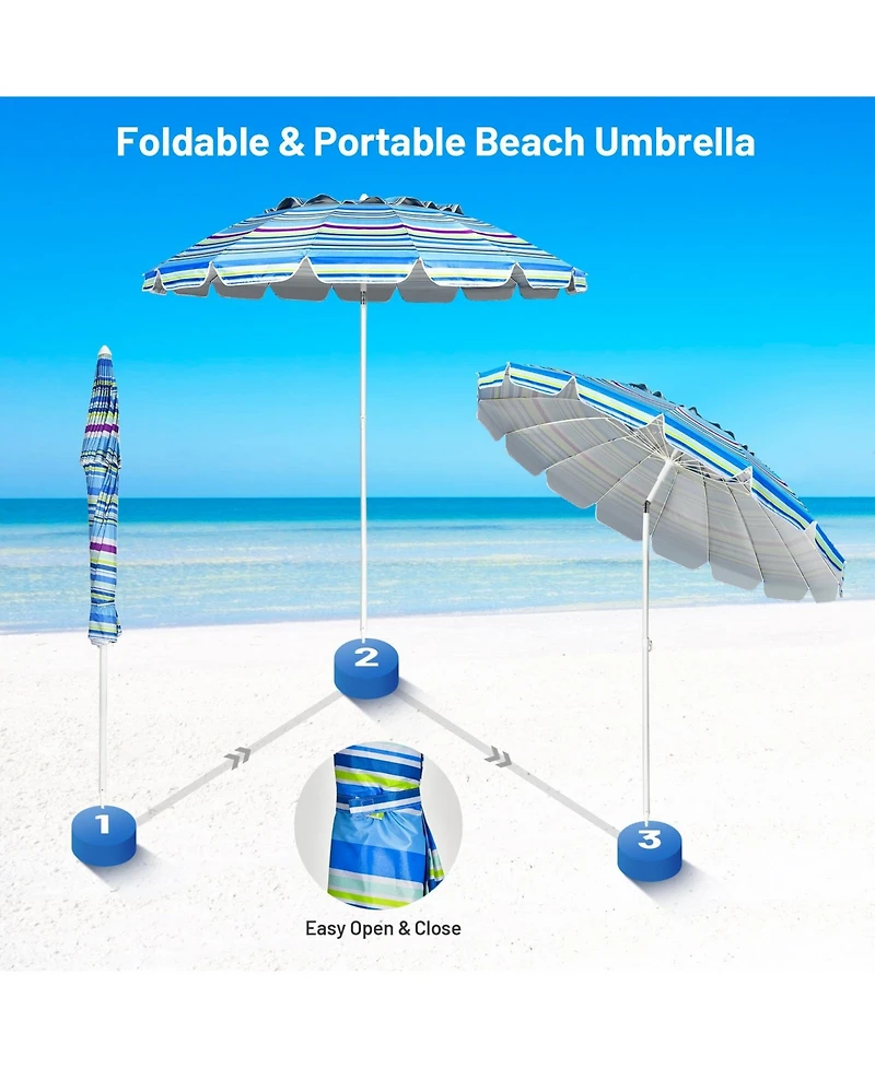 Sugift 8FT Portable Beach Umbrella with Sand Anchor and Tilt Mechanism for Garden and Patio