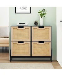 Homfan Rattan Shoe Cabinet with 4 Flip Drawers,Hidden Wood Storage Adjustable Shelf,Cane Accent Organizer Rack,Boho Rack