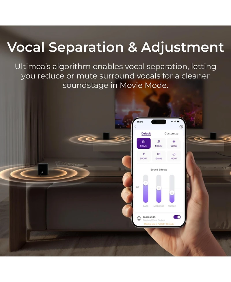 Ultimea Aura S4T 7.1ch Tv Soundbar with 4 Surround Speakers, Surround Sound System with Subwoofer, App Control, Bluetooth 6.0, Hdmi/Opt/Aux