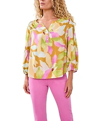 Tribal Women's Printed Challis Smocked Yoke Top