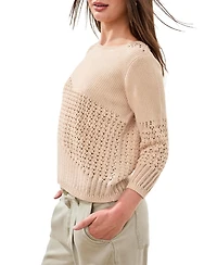 Tribal Women's Eyelet Texture Three-Quarter-Sleeve Sweater