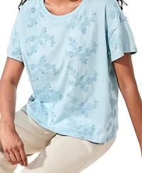 Tribal Women's Embroidered Knit Short-Sleeve Crew Top