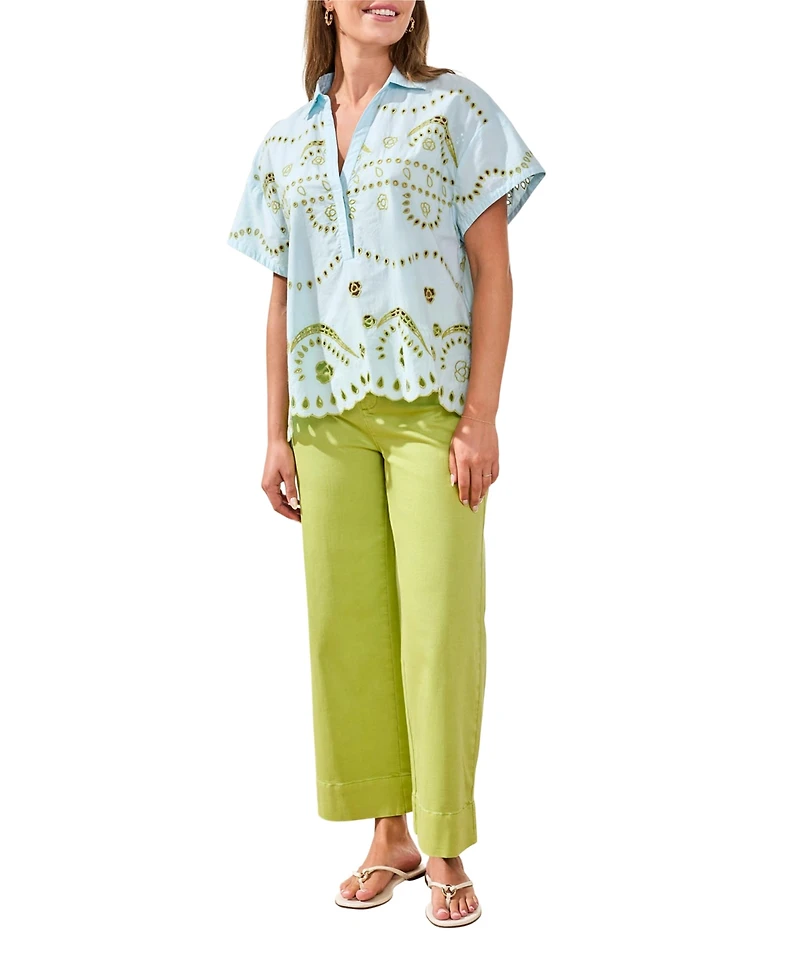 Tribal Women's Embroidered Poplin Short-Sleeve Top