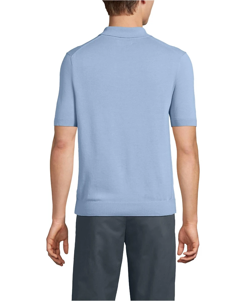 Lands' End Men's Short Sleeve Vertical Rib Button Down Sweater Polo
