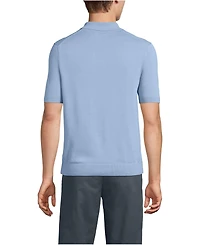 Lands' End Men's Short Sleeve Vertical Rib Button Down Sweater Polo