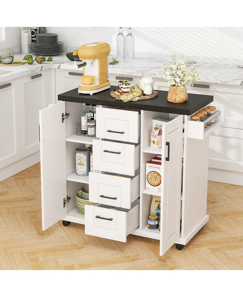 Sugift Rolling Kitchen Island Cart with Storage Cabinets and Shelves