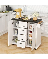 Sugift Rolling Kitchen Island Cart with Storage Cabinets and Shelves