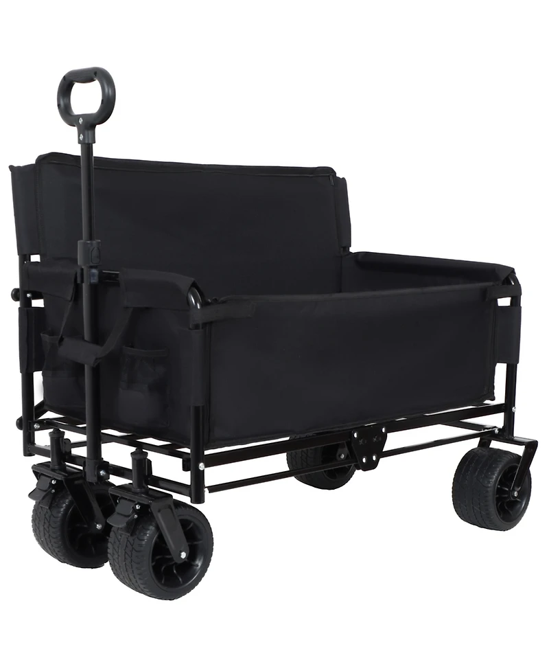 sumyeg Outdoor Storage 3-in-1 Collapsible Foldable Wagon Cart with Bench Seat & Heavy Duty Utility For Camping