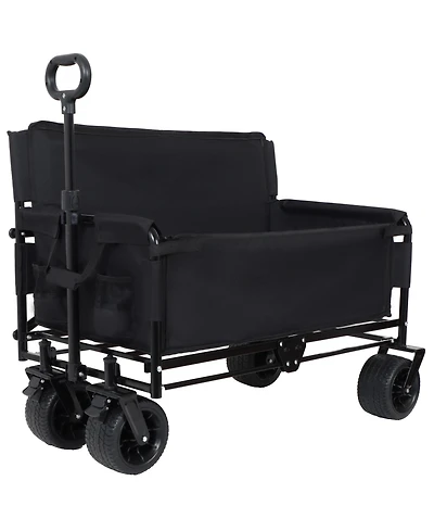 sumyeg Outdoor Storage 3-in-1 Collapsible Foldable Wagon Cart with Bench Seat & Heavy Duty Utility For Camping