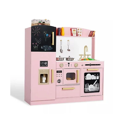 Kinder King Wooden Pretend Play Kids Kitchen, Toy Kitchen Playset w/Oven, Microwave for Boys Girls Age 3