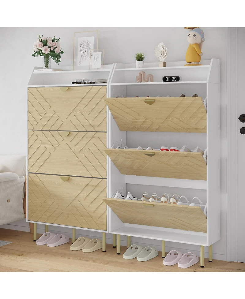 Homfan Shoe Cabinet with 3 Flip Drawers, Hidden Shoe Storage Cabinet with Shelf, Slim Wood Shoe Organizer for Hallway and Entryway, Space Saving