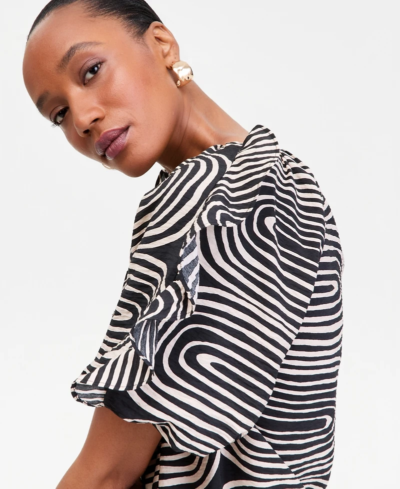 I.n.c. International Concepts Women's Printed Ruffle-Sleeve Top, Macy's Exclusive