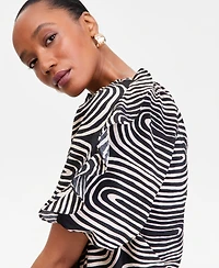 I.n.c. International Concepts Women's Printed Ruffle-Sleeve Top, Macy's Exclusive