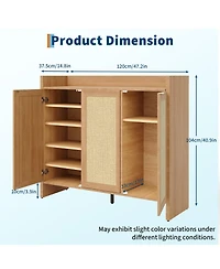 Homfan Rattan Shoe Cabinet for Entryway, Wooden Rack Freestanding Storage with Adjustable Shelves Living Room Hallway