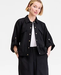 I.n.c. International Concepts Women's Linen-Blend 3/4-Sleeve Shirt Jacket, Macy's Exclusive