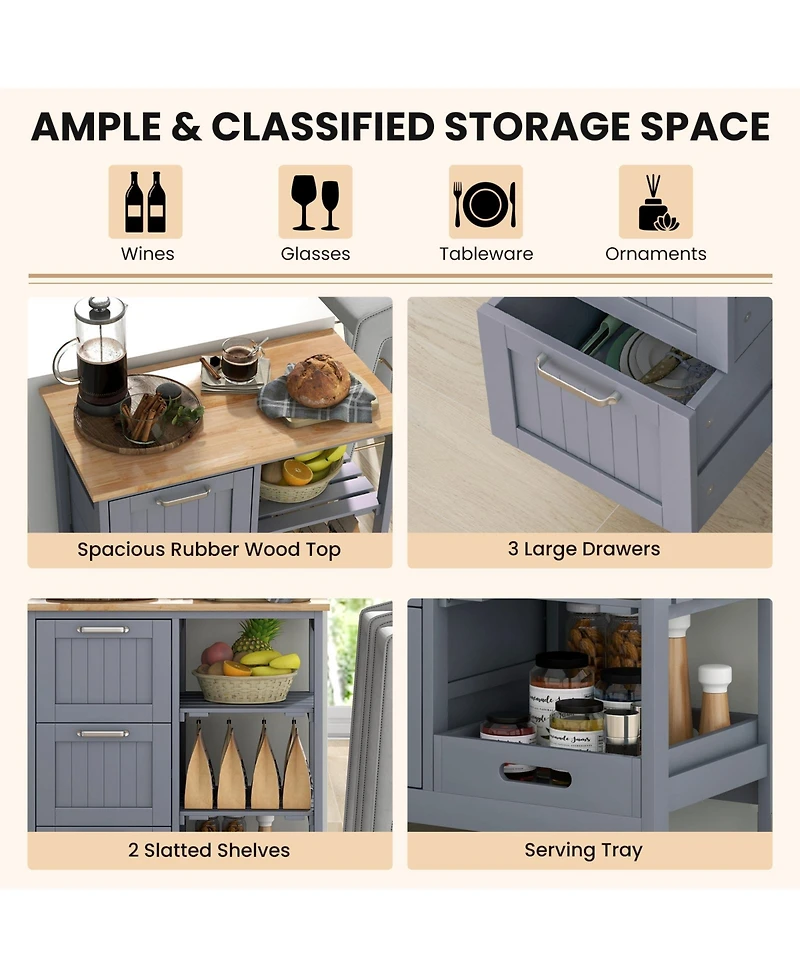 Sugift Kitchen Island Cart with Wood Top Drawers and Removable Tray