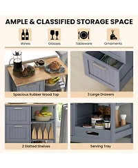 Sugift Kitchen Island Cart with Wood Top Drawers and Removable Tray