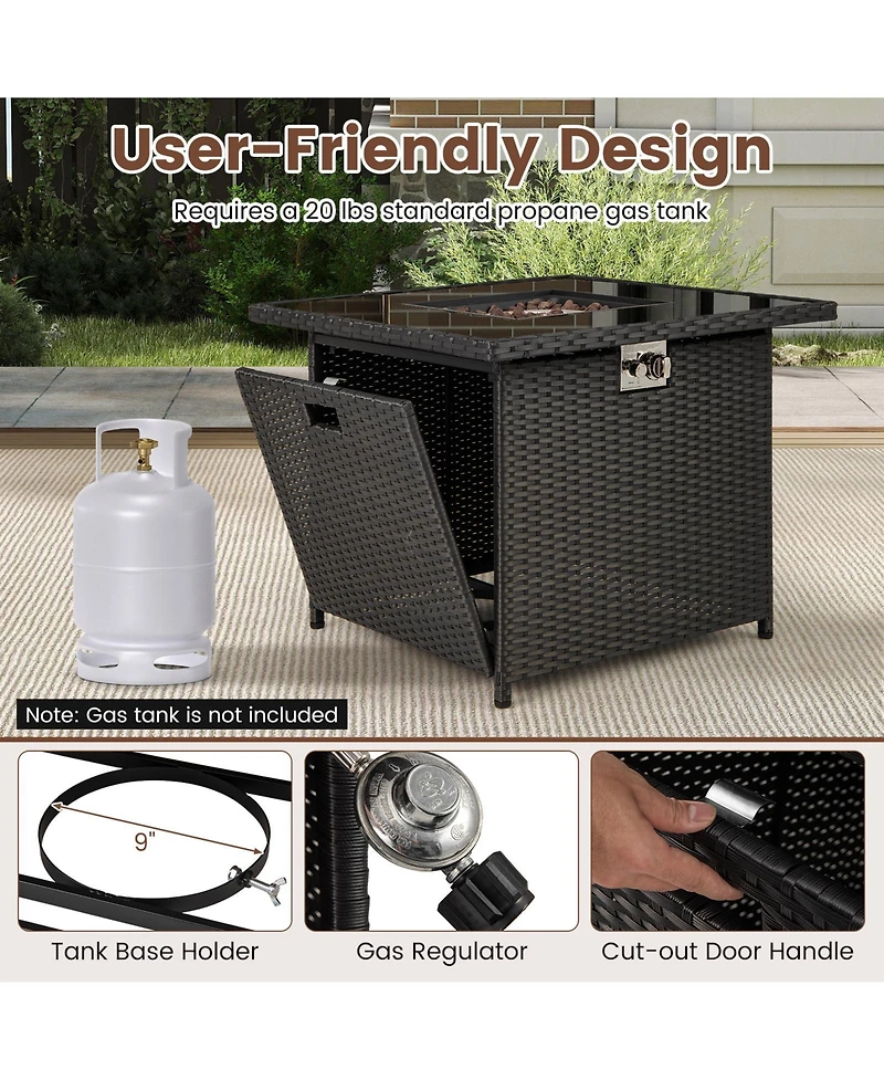 Sugift 32.5 in Propane Fire Pit Table with Tempered Glass Top