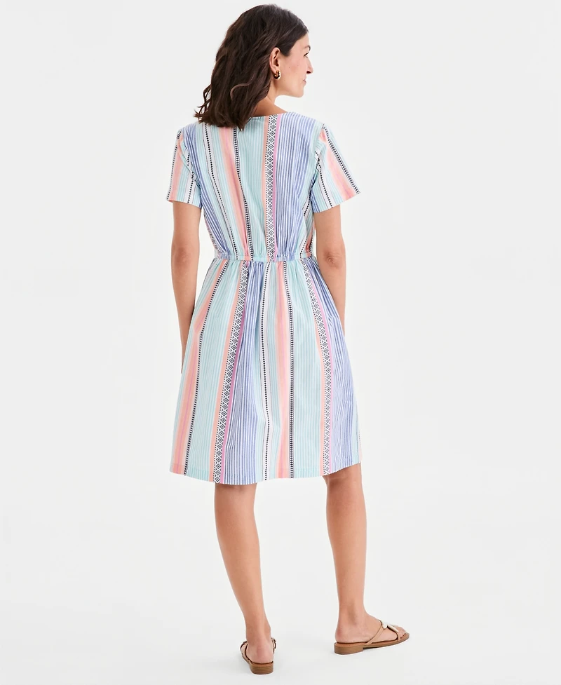 Style & Co Women's Printed Cotton V-Neck Dress, Macy's Exclusive