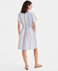 Style & Co Women's Printed Cotton V-Neck Dress, Macy's Exclusive