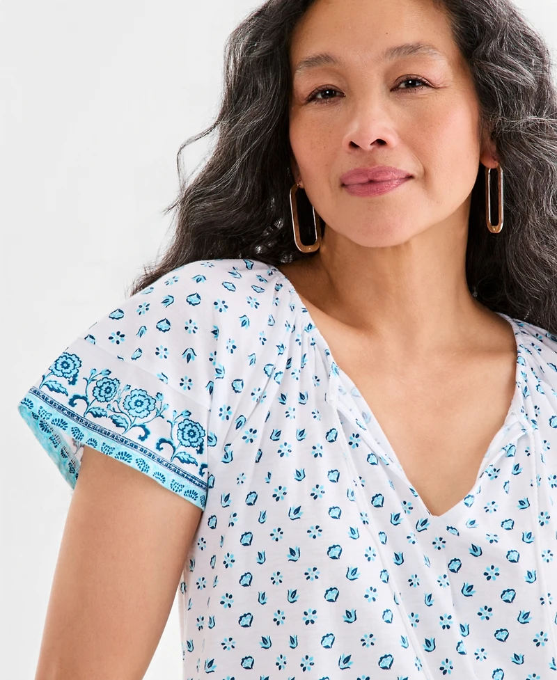 Style & Co Women's Printed Split-Neck Flutter Sleeve Top, Macy's Exclusive