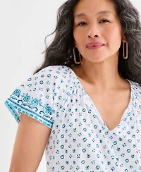 Style & Co Women's Printed Split-Neck Flutter Sleeve Top, Macy's Exclusive